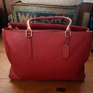 Coach Tote, Vintage Legacy #9426, Red Leather Shoulder Bag Laptop Case, 2000s